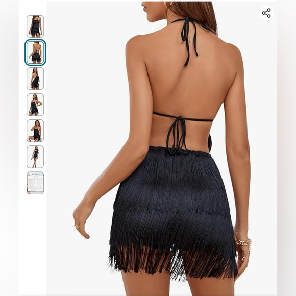 NWOT- Women's Sexy Fringe Halter Waist Tie Back Sleeveless Romper/ Jumpsuit - Picture 6 of 12
